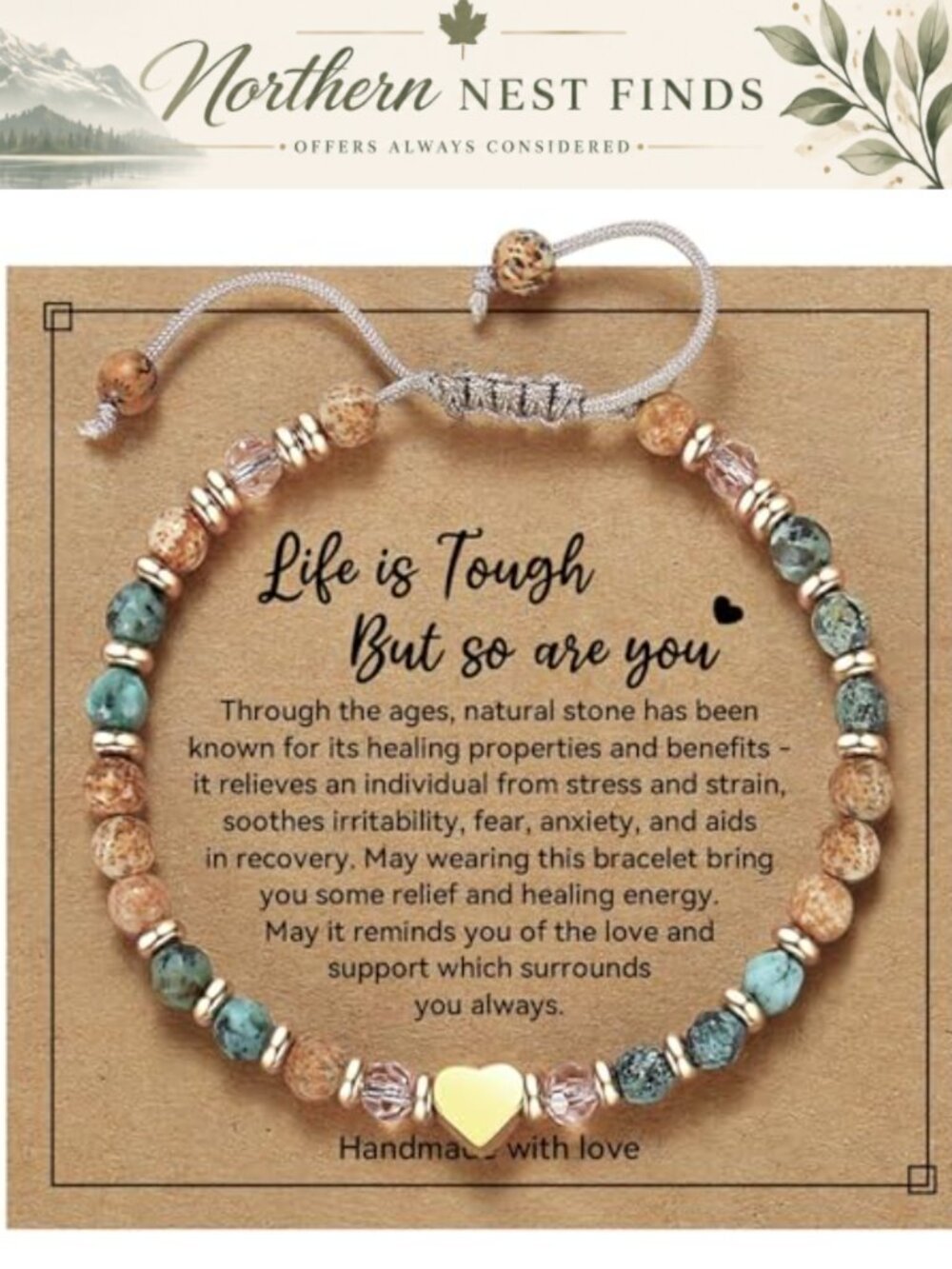 Healing Crystal Beaded Bracelet Adjustable Anxiety Relief Gift
